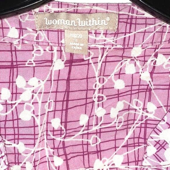 Womens 3/4 Sleeve Pink Button-Up Tunic Top By Women Within Size 18/20 Floral Pla - Picture 2 of 8